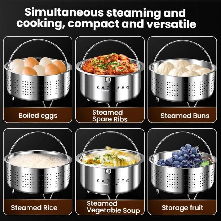 Kacheeg 304 Stainless Steel Steamer Basket for Rice Cooker/Pots with Handles & Stand Perforated 20cm