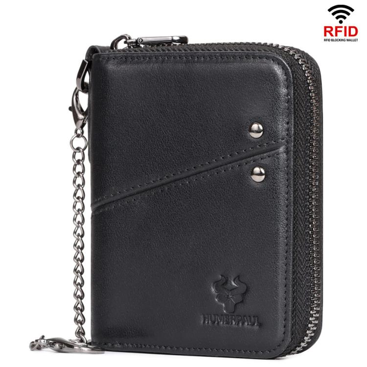 HUMERPAUL BP783 Unisex Short Leather Wallet With RFID Multi-Card Holder(Black)