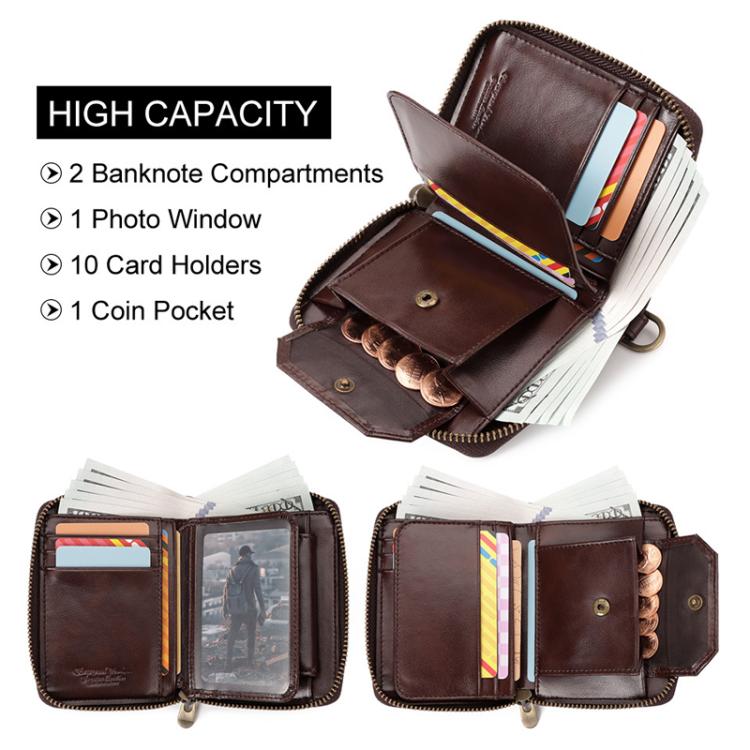 HUMERPAUL BP783 Unisex Short Leather Wallet With RFID Multi-Card Holder(Red)