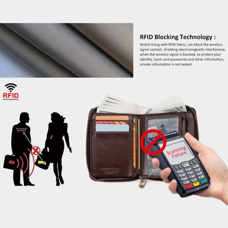 HUMERPAUL BP783 Unisex Short Leather Wallet With RFID Multi-Card Holder(Brown)