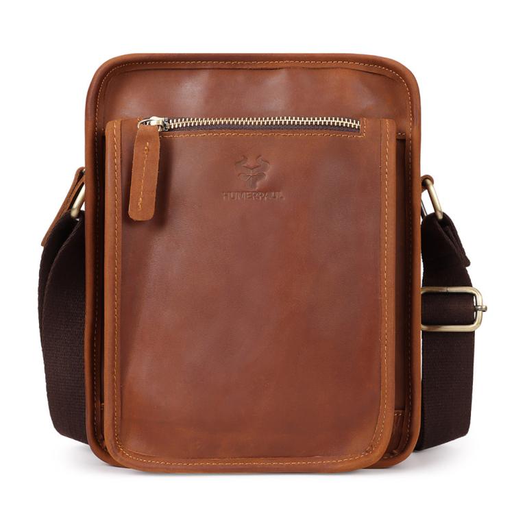 HUMERPAUL MH702 Men Vertical Crossbody Bag Casual Leather Shoulder Bag(Light Brown)