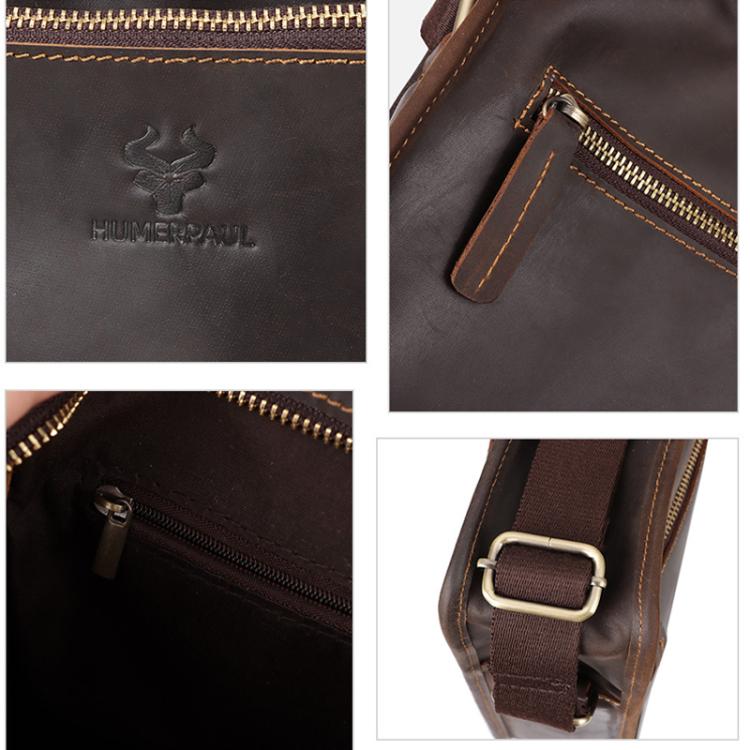 HUMERPAUL MH702 Men Vertical Crossbody Bag Casual Leather Shoulder Bag(Light Brown)