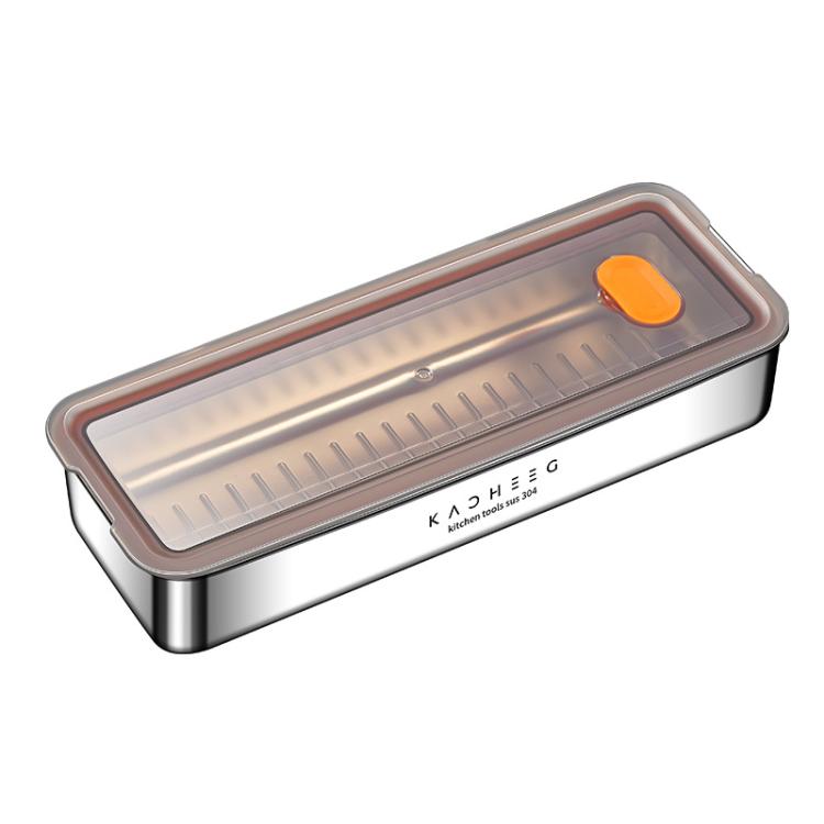 Kacheeg Stainless Steel Slim Rectangular Food Storage Container 304 Narrow Space-Saving Fridge Organizer Box, Style: Sealed