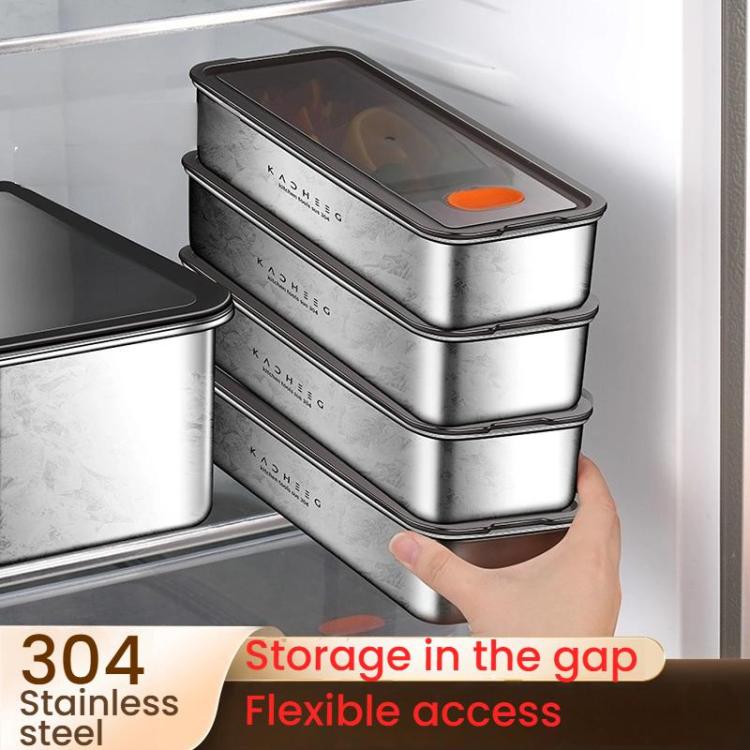 Kacheeg Stainless Steel Slim Rectangular Food Storage Container 304 Narrow Space-Saving Fridge Organizer Box, Style: Regular