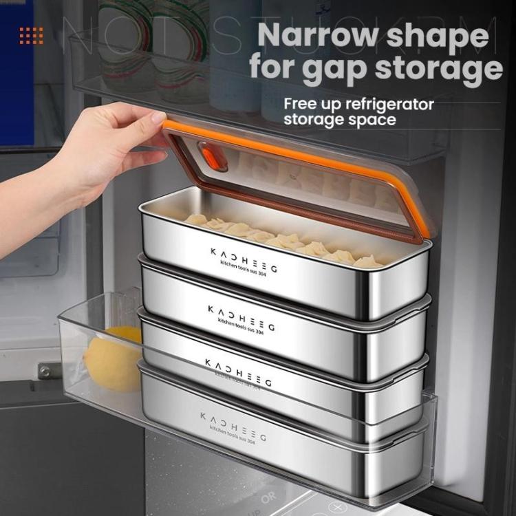 Kacheeg Stainless Steel Slim Rectangular Food Storage Container 304 Narrow Space-Saving Fridge Organizer Box, Style: Sealed