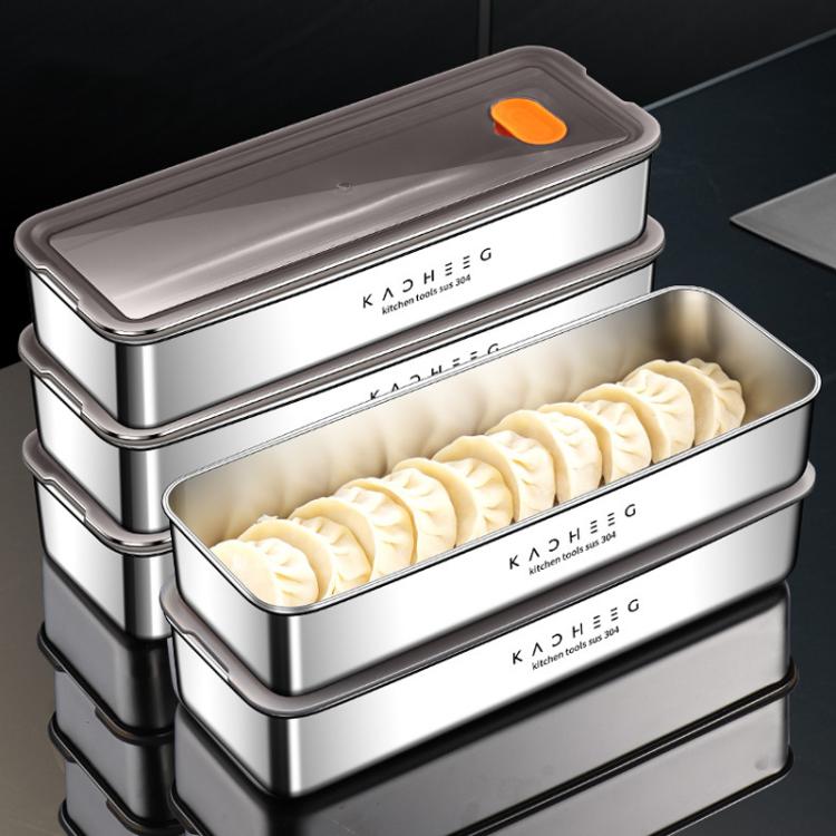 Kacheeg Stainless Steel Slim Rectangular Food Storage Container 304 Narrow Space-Saving Fridge Organizer Box, Style: Sealed