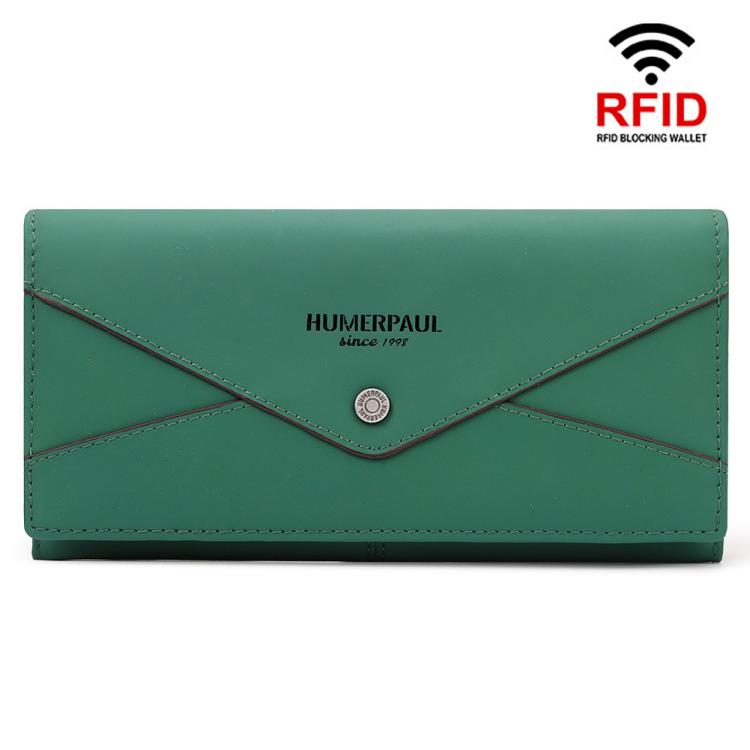 HUMERPAUL BP998 Women Leather Long Wallet RFID Multi-Card Holder Clutch Bag(Green)