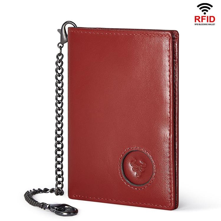 Compatible With Airtag HUMERPAUL BP798 Leather Wallet With Tracker Hole RFID Pull-Out Card Holder Card Case(Red)