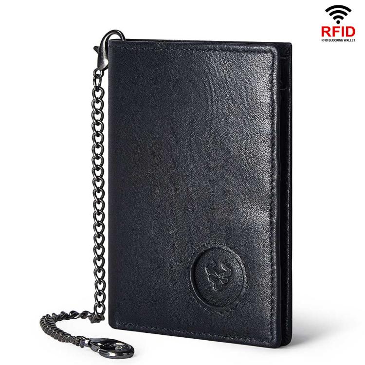 Compatible With Airtag HUMERPAUL BP798 Leather Wallet With Tracker Hole RFID Pull-Out Card Holder Card Case(Black)