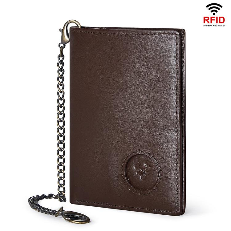 Compatible With Airtag HUMERPAUL BP798 Leather Wallet With Tracker Hole RFID Pull-Out Card Holder Card Case(Brown)