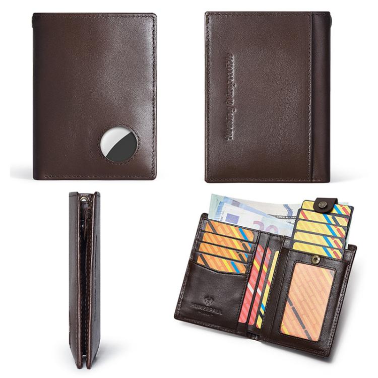Compatible With Airtag HUMERPAUL BP798 Leather Wallet With Tracker Hole RFID Pull-Out Card Holder Card Case(Black)
