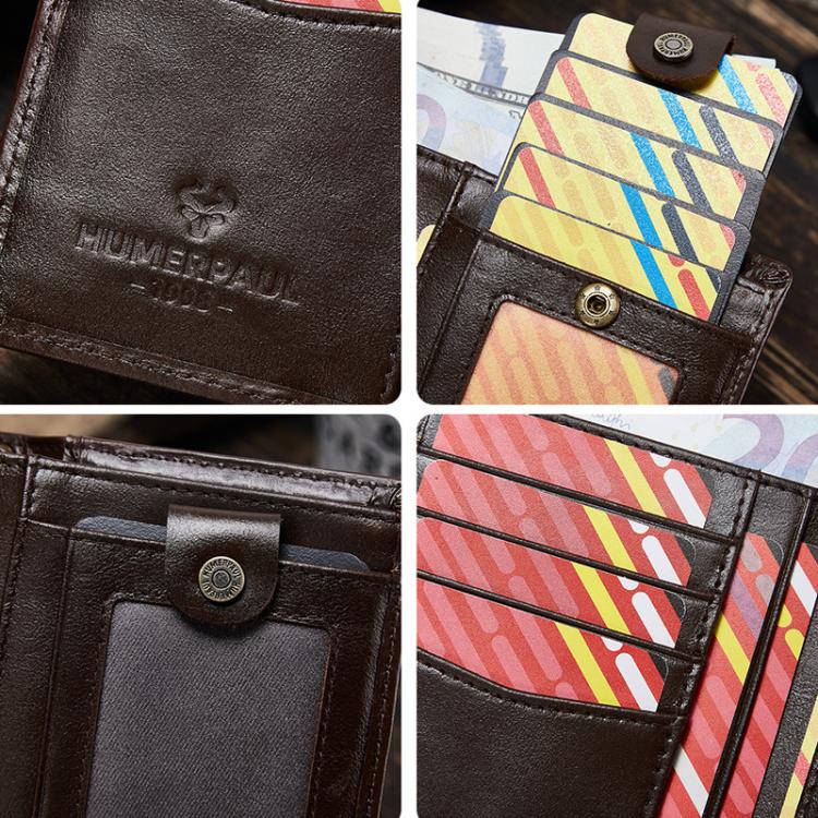 Compatible With Airtag HUMERPAUL BP798 Leather Wallet With Tracker Hole RFID Pull-Out Card Holder Card Case(Brown)