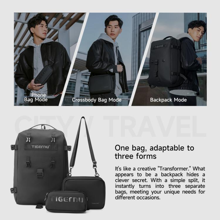 Tigernu T-B9836 3-in-1 Detachable Men Backpack Convertible Travel Laptop Bag for Sports & Commuting(Black)
