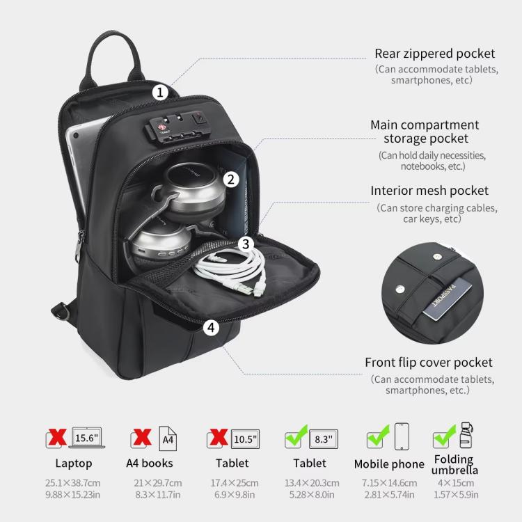 Tigernu Men Large Capacity Chest Bag Anti-Theft Crossbody Shoulder Bag with TSA007 Approved Lock(Black)