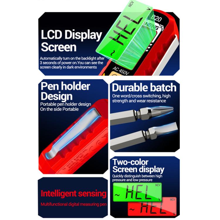 ANENG Multifunctional High-Precision Breakpoint Digital Display Test Pen(Red)