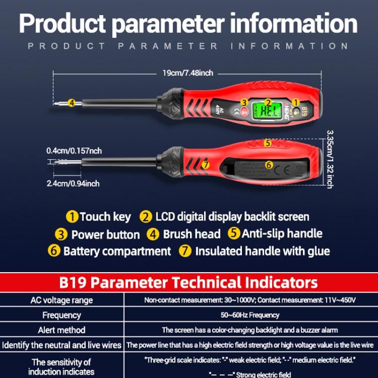 ANENG Digital Display High-Precision Intelligent Induction Test Pen(Yellow Cross Head)