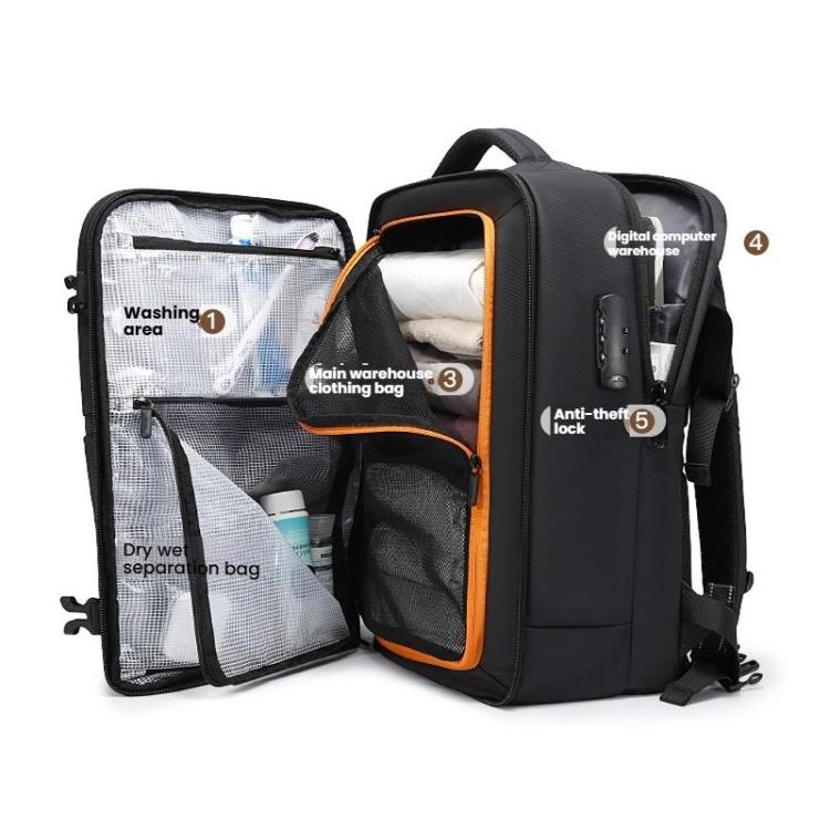 BANGE BG-7875 Large Capacity Shoulder Bag Business Travel Multifunctional Computer Backpack(Black)