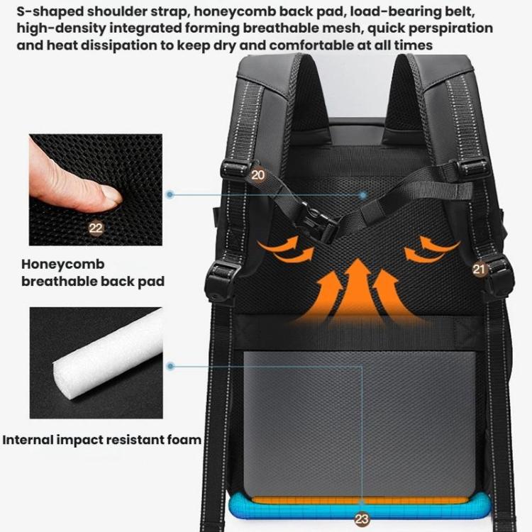 BANGE BG-7875 Large Capacity Shoulder Bag Business Travel Multifunctional Computer Backpack(Black)