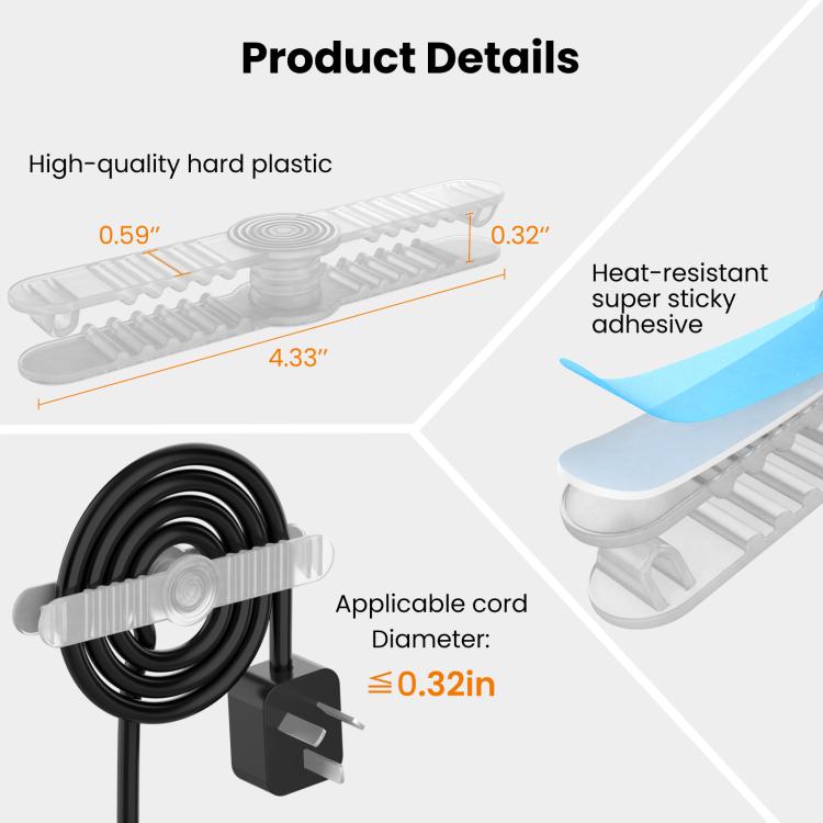 AhaStyle DD-06 6pcs Kitchen Self-Adhesive Cable Organizer Cable Holder(Transparent)