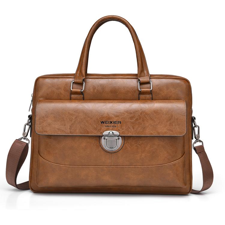 WEIXIER T616 Men Commuter Briefcase Large Capacity Document Laptop Bag(Light Brown)