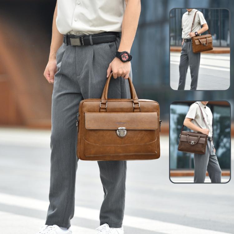 WEIXIER T616 Men Commuter Briefcase Large Capacity Document Laptop Bag(Light Brown)