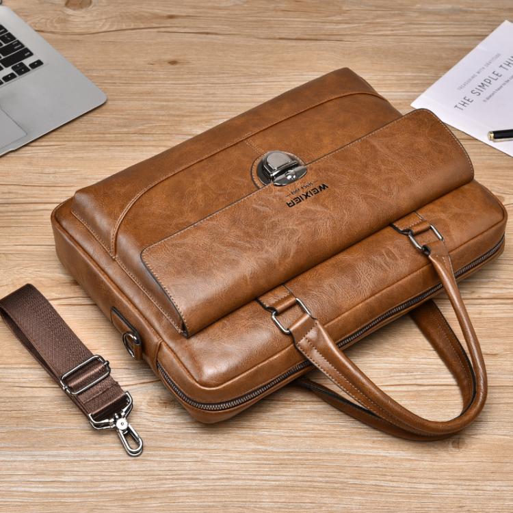 WEIXIER T616 Men Commuter Briefcase Large Capacity Document Laptop Bag(Light Brown)