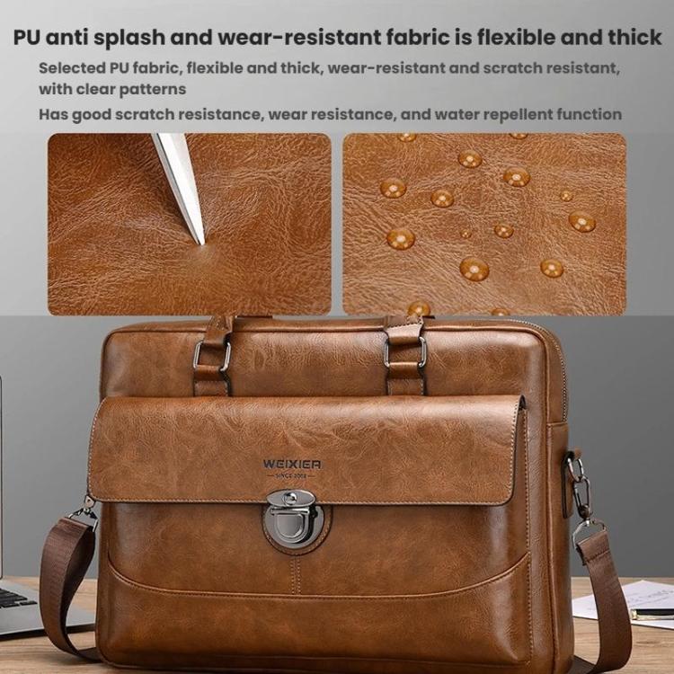WEIXIER T616 Men Commuter Briefcase Large Capacity Document Laptop Bag(Light Brown)