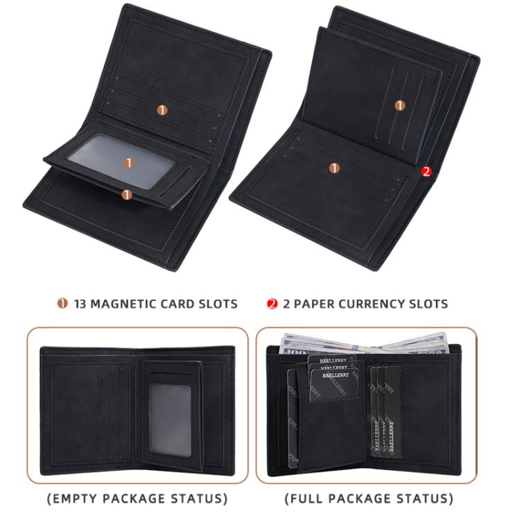 Baellerry D3082 Men Short Style Multi Card Slot Frosted Ticket Holder Wallet(Black)