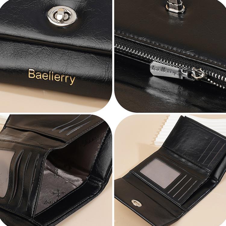 Baellerry N8400 Women Short Style Three Fold Zipper Wallet(Black)