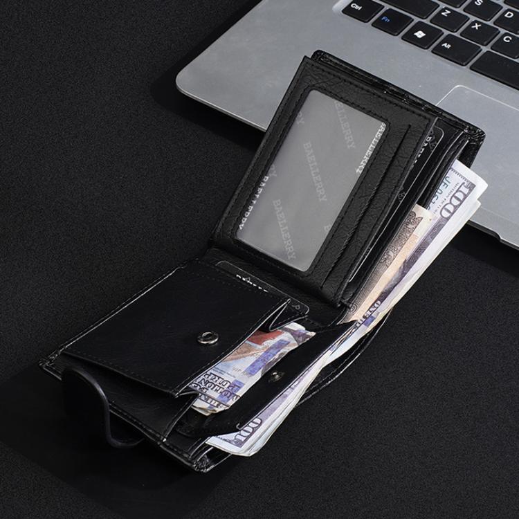 Baellerry D3065 Men Three Fold Short Style Zipper Wallet Snap Closure Multi Card Slot Billfold(Coffee)