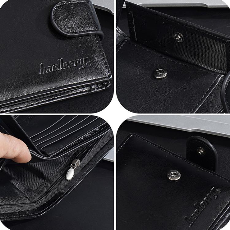Baellerry D3065 Men Three Fold Short Style Zipper Wallet Snap Closure Multi Card Slot Billfold(Brown)