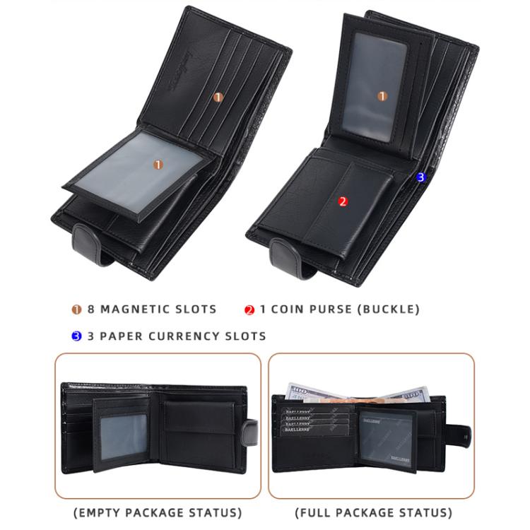 Baellerry D3065 Men Three Fold Short Style Zipper Wallet Snap Closure Multi Card Slot Billfold(Black)