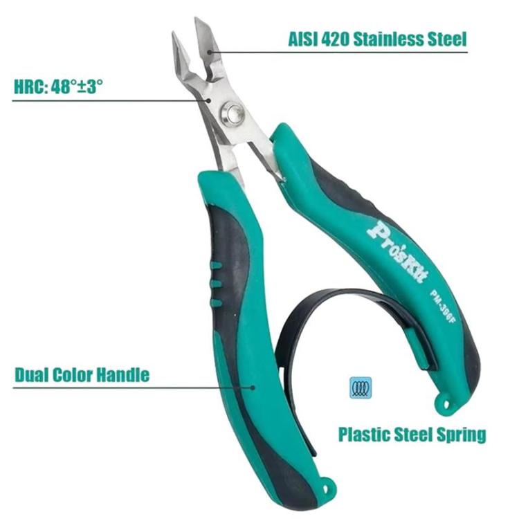 ProsKit PM-396 Stainless Steel Diagonal Pliers Precision Electronic Side Cutting Pliers(Green)