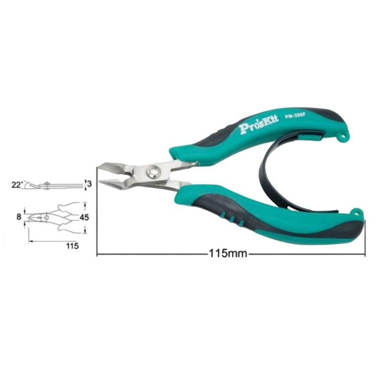 ProsKit PM-396 Stainless Steel Diagonal Pliers Precision Electronic Side Cutting Pliers(Green)