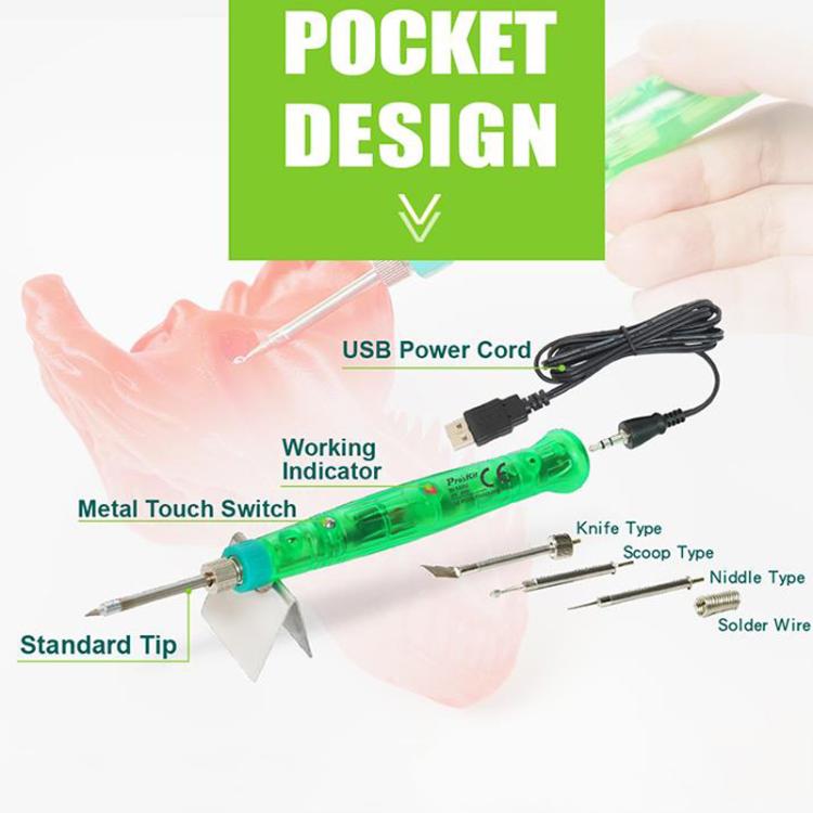 ProsKit SI-169U 3D Printing Repair Soldering Iron Set Mini Portable USB Soldering Iron Pen(Green)