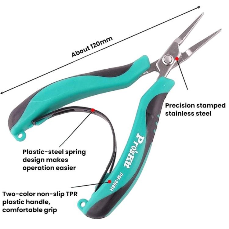 ProsKit PM-396H Stainless Steel Non-Toothed Flat-Nose Pliers Precision Electronic Flat-Jaw Pliers(Green)