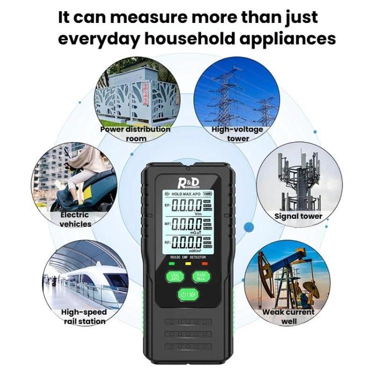 R&D INSTRUMEMTS RD630 3 In 1 Electric Field Magnetic Field RF Detector Electromagnetic Radiation Tester, RD630