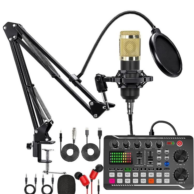 F998 Sound Card With BM800 Condenser Microphone Set Complete Karaoke And Broadcasting Kit, Tripod Gold, Tripod Black, Cantilever Gold, Cantilever Black, 240 Cantilever Black