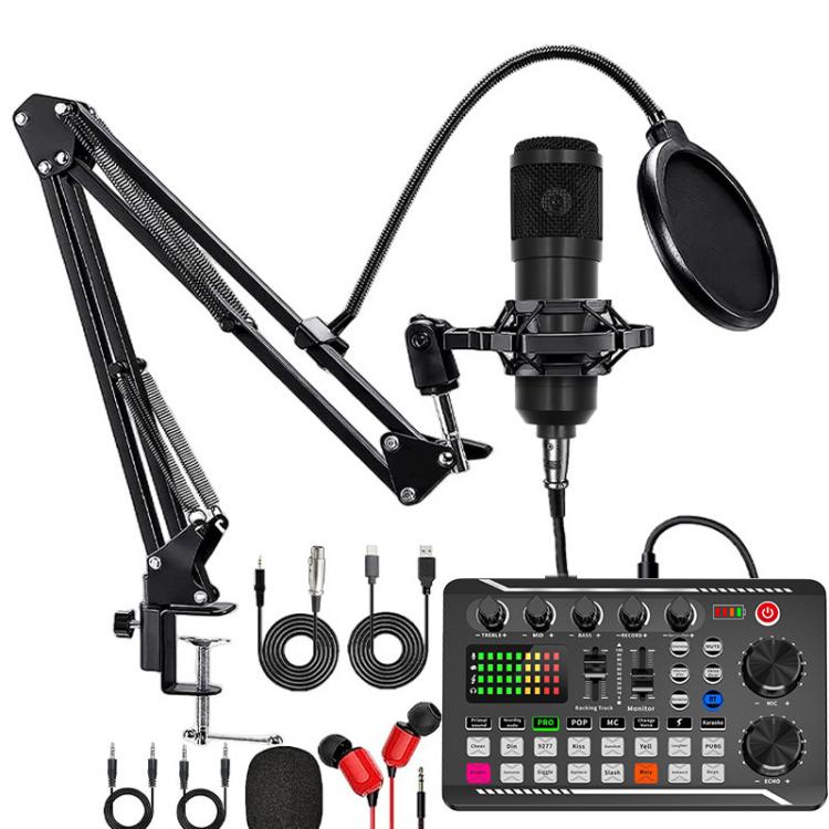 F998 Sound Card With BM800 Condenser Microphone Set Complete Karaoke And Broadcasting Kit, Tripod Gold, Tripod Black, Cantilever Gold, Cantilever Black, 240 Cantilever Black