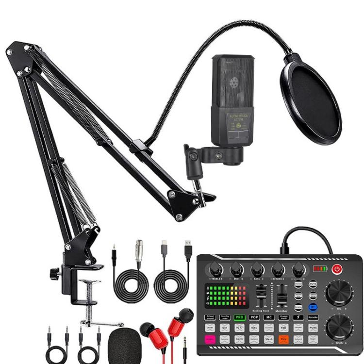 F998 Sound Card With BM800 Condenser Microphone Set Complete Karaoke And Broadcasting Kit, Tripod Gold, Tripod Black, Cantilever Gold, Cantilever Black, 240 Cantilever Black
