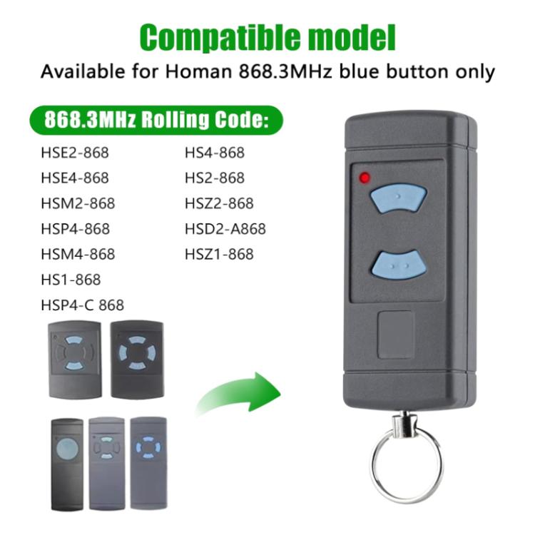 For HORMANN HSE2 / HSE4 868MHZ Copy Garage Door Wireless Remote Control, 2-Button 868MHZ