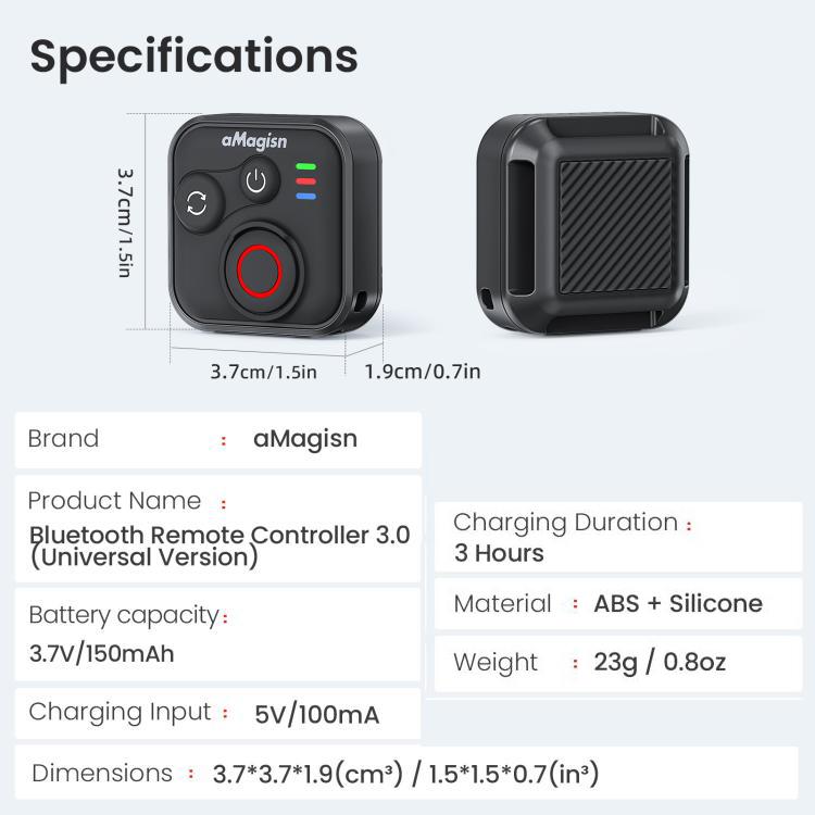 aMagisn Bluetooth Remote Controller 3.0 Universal Version For Insta360, GoPro Hero, Android/ios Smartphones, DJI OSMO 360, Action 6/5 Pro/4, AM40