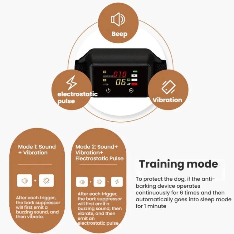 B800 Smart Anti-Bark Collar Electric Shock Dog Trainer With Color Screen & Anti-False Trigger, IP68 Waterproof, Magnetic Charging, Electric Shock Gray