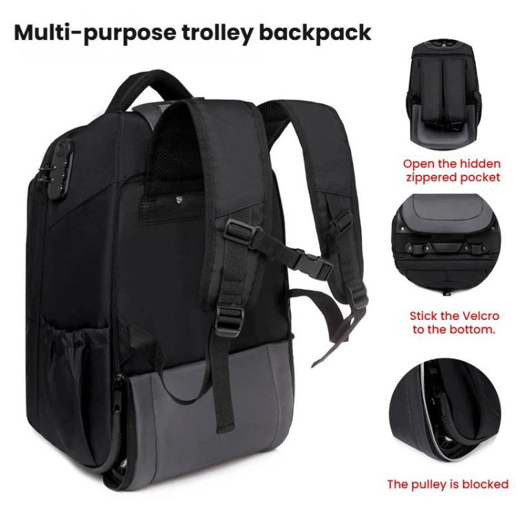 FUGUILAI Wheeled Backpack with Hideable Wheels & Straps, TSA Lock & 2-Stage Telescopic Handle Trolley Backpack for Business Travel, 8800A  Black, 8800A Deep Blue, 8800A Light Gray