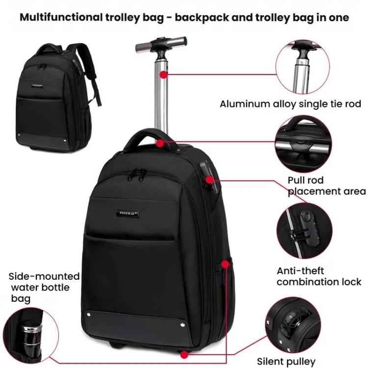 FUGUILAI Wheeled Backpack with Hideable Wheels & Straps, TSA Lock & 2-Stage Telescopic Handle Trolley Backpack for Business Travel, 8800A  Black, 8800A Deep Blue, 8800A Light Gray