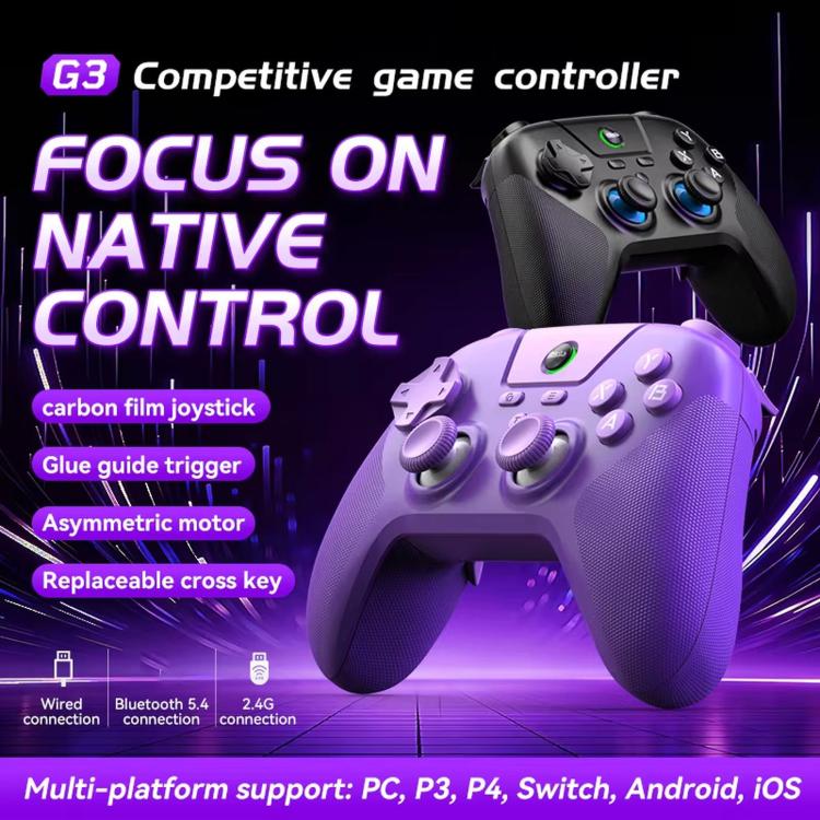 BSP G3 Tri-Mode Game Controller With Carbon Joysticks Macro Keys For PC / Switch / PS4 / iOS & Android, With Stand White, With Stand Black, With Stand Pink, With Stand Purple, With Receiver White, With Receiver Black, With Receiver Pink                ...