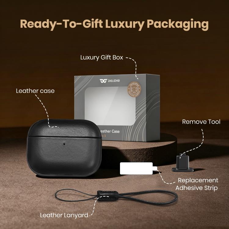 DELIDIGI DD14 Magnetic Vintage Cover With Lanyard Bar, For AirPods Pro 3