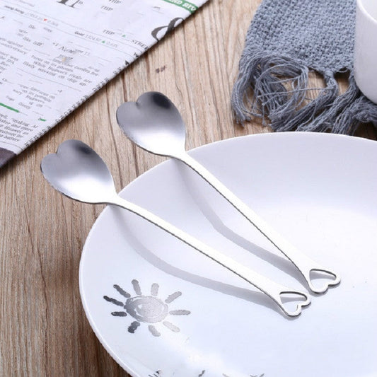 2 PCS Stainless Steel Spoon Portable Metal Coffee Teaspoon Creative Love Heart Shaped Wedding Party Gift Dinnerware, Silver Single Hole Love, Gold Single Hole Love, Rose Gold Porous Love, Blue Porous Love, Colorful Porous Love