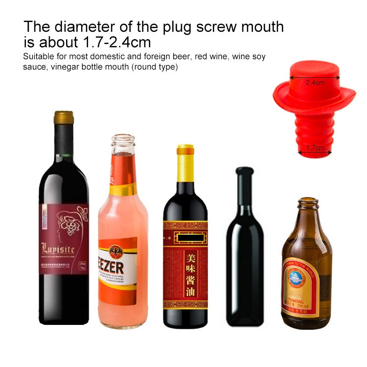 Silica Gel Top Hat Fresh Wine Corks Cruet Red Wine Stopper, 2 PCS Hat Shape(Brown), 2 PCS Hat Shape(Black), 2 PCS Hat Shape(Red Wine), 2 PCS Hat Shape(Yellow), 2 PCS Hat Shape(Red), 2 PCS Hat Shape(Rose Red)