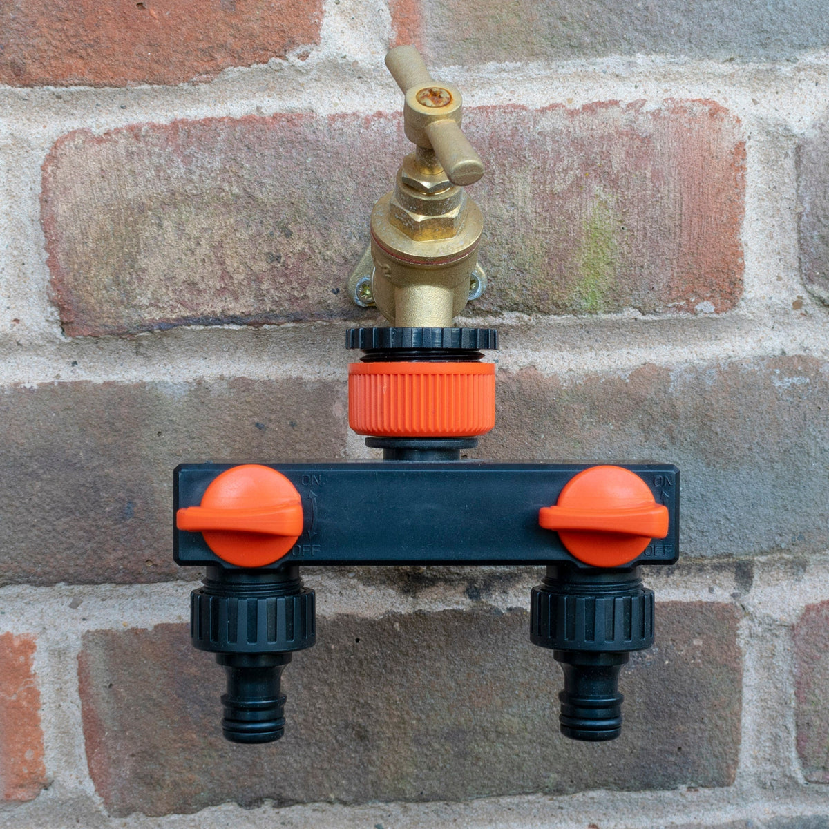 2 Way Tap Splitter PP with Valves and Snap-On Male Connectors